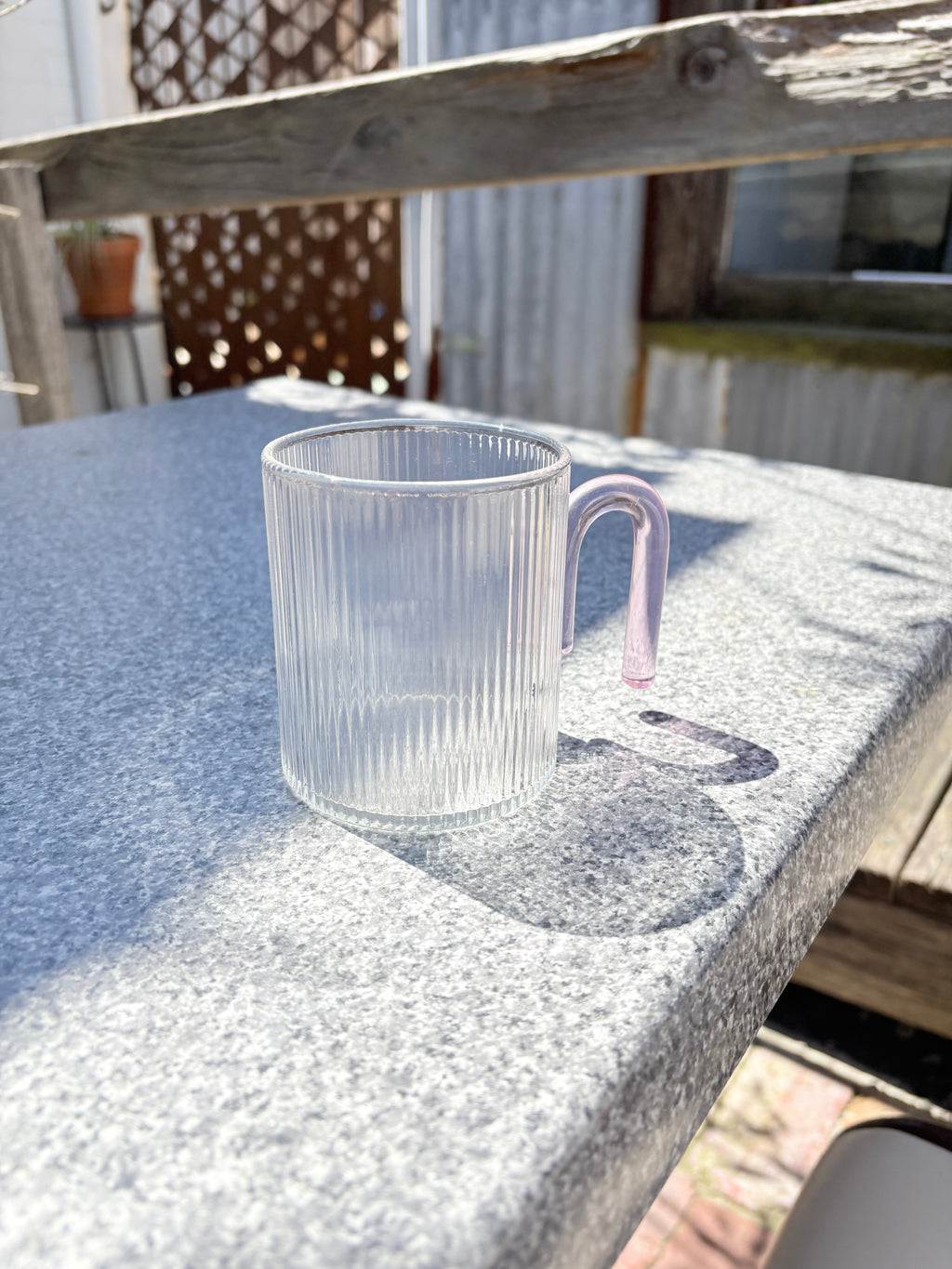 Glass Ribbed Mug - Arched Handle
