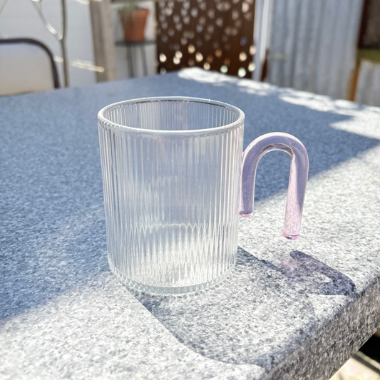 Glass Ribbed Mug - Arched Handle