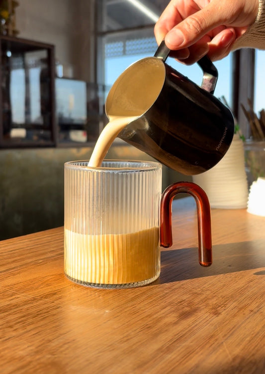 Glass Ribbed Mug - Arched Handle